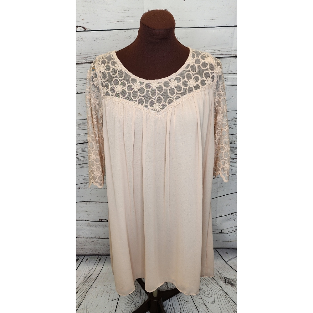 Umgee Sheer Embroidered Floral Shift Dress‎